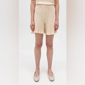 NWOT NONNA LIETTA rib ruffle cotton shorts two natural